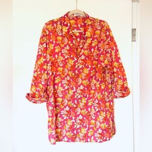 Ann Taylor Vibrant Floral Blouse in Pink and Yellow